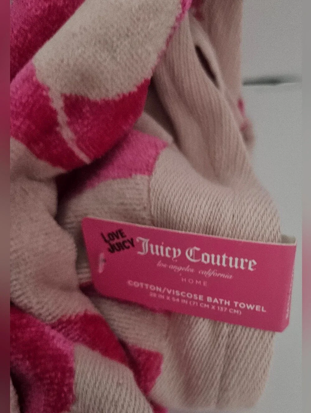 NWT Cream & Bright Pink Juicy Couture 4 Piece Bath/Hand Towel Set! Bows Hearts!